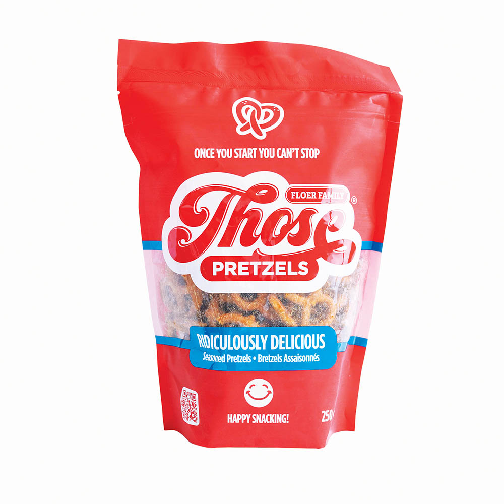 Those Pretzels Christmas Feature Those Pretzel Snacks with bright red packaging.